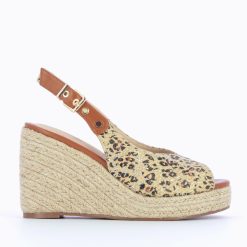 Vanessa Wu Sandales A Talon, Compensees | Sandales Compensees Gaelle En Tweed Leopard Beige