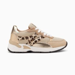 Vanessa Wu Sneakers | Baskets Montorgueil Beige Et Leopard A Lacets