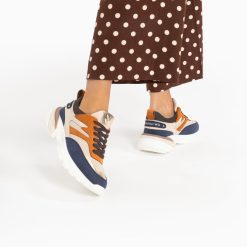 Vanessa Wu Sneakers | Baskets Ruth Bleu, Beige Et Orange A Semelle Oversize