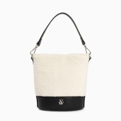 Vanessa Wu Sacs | Sac Seau Milou Ivoire Et Noir En Faux Shearling