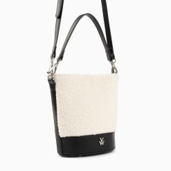 Vanessa Wu Sacs | Sac Seau Milou Ivoire Et Noir En Faux Shearling