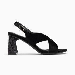 Vanessa Wu Sandales A Talon, Compensees | Sandales Milan Noires A Brides Croisees Et Talon Noir Paillete