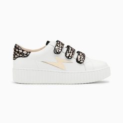 Vanessa Wu Sneakers | Baskets Eclair Daisy Blanc Et Or A Scratchs Leopard