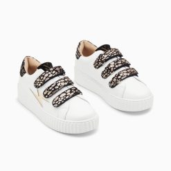 Vanessa Wu Sneakers | Baskets Eclair Daisy Blanc Et Or A Scratchs Leopard