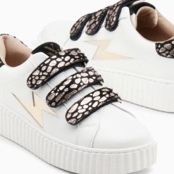 Vanessa Wu Sneakers | Baskets Eclair Daisy Blanc Et Or A Scratchs Leopard