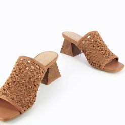 Vanessa Wu Sandales A Talon, Compensees | Mules A Talon Sandrine Camel Tressees Facon Cannage