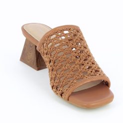 Vanessa Wu Sandales A Talon, Compensees | Mules A Talon Sandrine Camel Tressees Facon Cannage