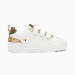 Vanessa Wu Sneakers | Baskets Eline Blanc Et Or Paillete A Scratchs