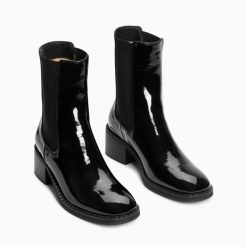 Vanessa Wu Bottines | Bottines Chelsea Carole Montantes Noires Vernies