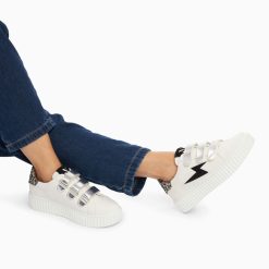 Vanessa Wu Sneakers | Baskets Eclair Pomeline Blanc Et Noir A Scratchs Argent