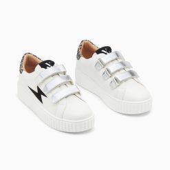 Vanessa Wu Sneakers | Baskets Eclair Pomeline Blanc Et Noir A Scratchs Argent