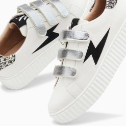 Vanessa Wu Sneakers | Baskets Eclair Pomeline Blanc Et Noir A Scratchs Argent