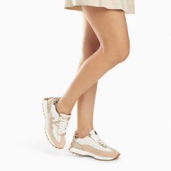 Vanessa Wu Sneakers | Baskets Monogramme Faustine Ivoire Et Beige A Semelle Running