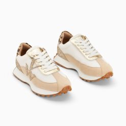 Vanessa Wu Sneakers | Baskets Monogramme Faustine Ivoire Et Beige A Semelle Running