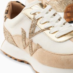 Vanessa Wu Sneakers | Baskets Monogramme Faustine Ivoire Et Beige A Semelle Running