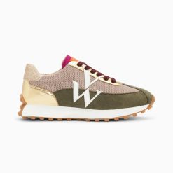 Vanessa Wu Sneakers | Baskets Monogramme Faustine Beige Et Kaki A Semelle Running