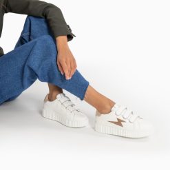 Vanessa Wu Sneakers | Baskets Eclair Kim Blanc Et Bronze Effet Velours A Scratchs