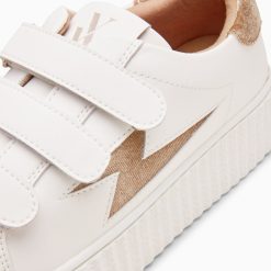 Vanessa Wu Sneakers | Baskets Eclair Kim Blanc Et Bronze Effet Velours A Scratchs