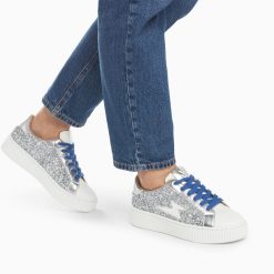 Vanessa Wu Sneakers | Baskets Eclair Elise Argent Paillete A Lacets