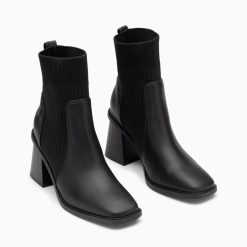 Vanessa Wu Bottines | Bottines Chaussettes Jinger Noires A Talon Trapeze