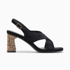 Vanessa Wu Sandales A Talon, Compensees | Sandales Milan Noires A Brides Croisees Et Talon Bronze Paillete