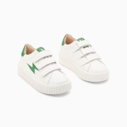 Vanessa Wu Sneakers | Baskets Eclair Mini Elsa Blanc Et Vert Menthe Croco A Scratchs