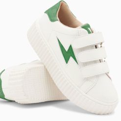 Vanessa Wu Sneakers | Baskets Eclair Mini Elsa Blanc Et Vert Menthe Croco A Scratchs