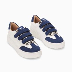 Vanessa Wu Sneakers | Baskets Marie Blanc Et Bleu Marine A Scratchs