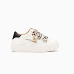 Vanessa Wu Sneakers | Baskets Eclair Mini Maggie Blanc Et Or A Scratchs Leopard