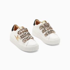 Vanessa Wu Sneakers | Baskets Eclair Mini Maggie Blanc Et Or A Scratchs Leopard