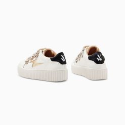 Vanessa Wu Sneakers | Baskets Eclair Mini Maggie Blanc Et Or A Scratchs Leopard