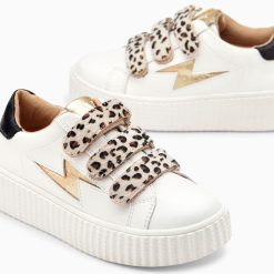 Vanessa Wu Sneakers | Baskets Eclair Mini Maggie Blanc Et Or A Scratchs Leopard