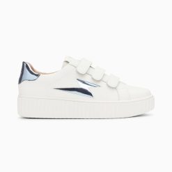 Vanessa Wu Sneakers | Baskets Eclair Willow Blanc Et Bleu Effet Miroir A Scratchs