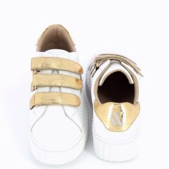 Vanessa Wu Sneakers | Baskets Eclair Jane Blanches En Cuir A Scratchs Or