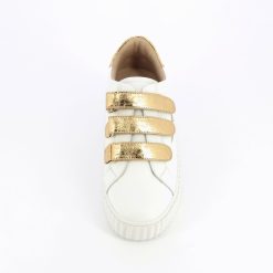 Vanessa Wu Sneakers | Baskets Eclair Jane Blanches En Cuir A Scratchs Or