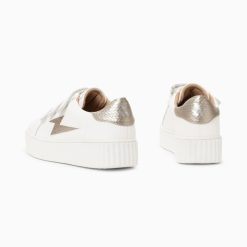 Vanessa Wu Sneakers | Baskets Eclair Eva Blanc Et Taupe Serpent A Scratchs