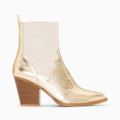 Vanessa Wu Bottines | Bottines Santiags Kelsey Bi-Matiere Beige Et Or