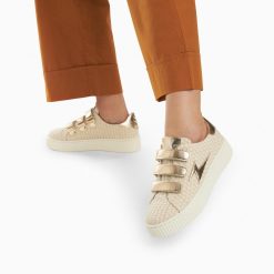 Vanessa Wu Sneakers | Baskets Eclair Louise Beige Et Or A Scratchs