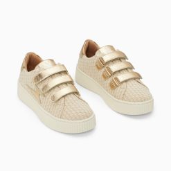 Vanessa Wu Sneakers | Baskets Eclair Louise Beige Et Or A Scratchs