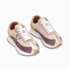 Vanessa Wu Sneakers | Baskets Monogramme Adelie Violet Et Beige A Semelle Running