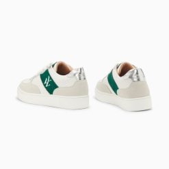 Vanessa Wu Sneakers | Baskets Monogramme Flavie Perforees Gris Et Vert A Lacets