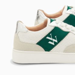 Vanessa Wu Sneakers | Baskets Monogramme Flavie Perforees Gris Et Vert A Lacets