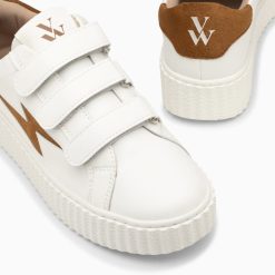 Vanessa Wu Sneakers | Baskets Eclair Vicky Blanc Et Camel A Scratchs