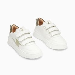 Vanessa Wu Sneakers | Baskets Eclair Lison Blanc Et Kaki A Scratchs