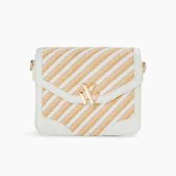 Vanessa Wu Sacs | Petit Sac Cartable Aline Blanc Et Beige Tresse