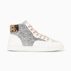 Vanessa Wu Sneakers | Baskets Montantes Gwen A Paillettes Argent Et Lacets Vieux Rose