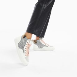 Vanessa Wu Sneakers | Baskets Montantes Gwen A Paillettes Argent Et Lacets Vieux Rose