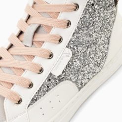 Vanessa Wu Sneakers | Baskets Montantes Gwen A Paillettes Argent Et Lacets Vieux Rose