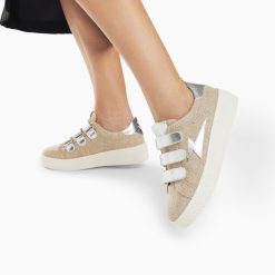 Vanessa Wu Sneakers | Baskets Eclair Wissem Beige Et Argent A Scratchs