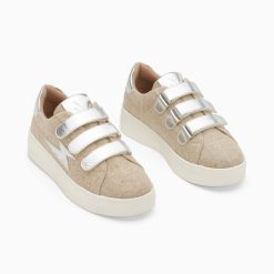 Vanessa Wu Sneakers | Baskets Eclair Wissem Beige Et Argent A Scratchs